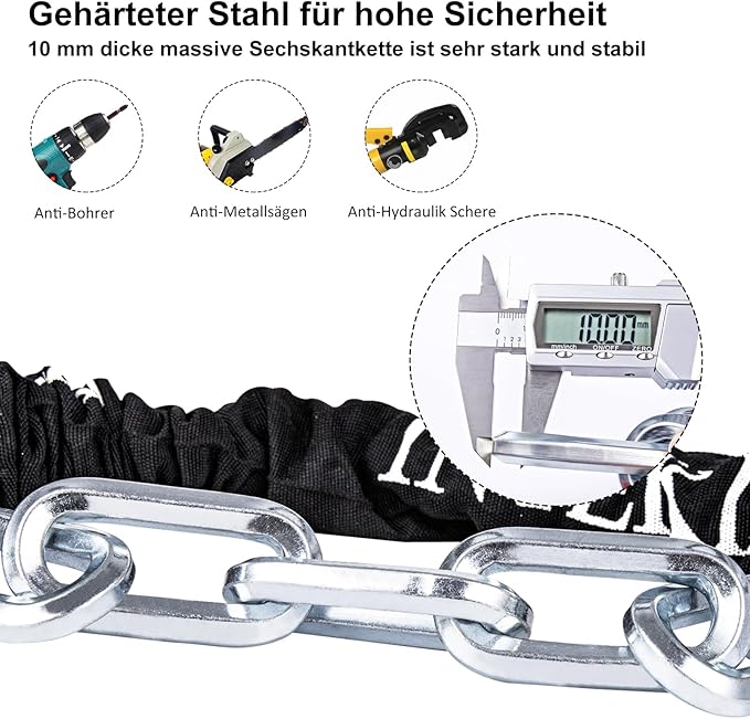 Bike Chain Lock 3FT/4FT/5FT Heavy Duty Bike Lock Anti-Theft Bicycle Chain Lock 8mm/10mm Thicker Bicycle Lock Chain Bike Lock with 3 Keys for Bike, Motorcycle