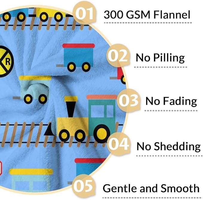 Train Gifts for Kids - Soft Fluffy Train Blanket - 30"x40" Inches Lap Throw Blankets - Light Blue Cartoon Throws for Kids