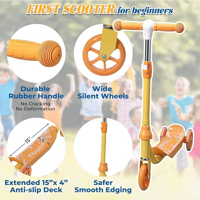 Kids Kick Scooter with Adjustable Height & LED Flash Wheels | 3 Growing Levels | Outdoor Fun for Boys & Girls