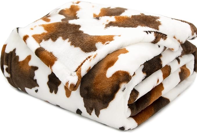 GEULAY Fleece Blanket Twin Size Brown and White Cow Print Throw Blanket Lightweight Cozy Plush Twin Bed Blanket Fuzzy Cute Couch Blanket All Season 60"x80"