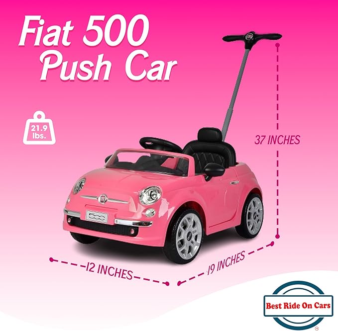 Best Ride On Cars Fiat 500 Push Car, Pink, Large
