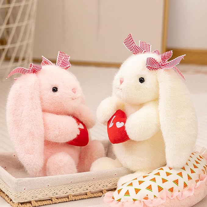 PEACH CAT Love Bunny Stuffed Animals Holds Red Heart 8" Cute Rabbit Plushies Soft Plush Toys Romantic Sweet Gifts for Girlfriends Kids White