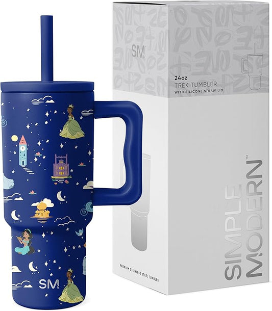 Simple Modern Disney Kids 24 oz Tumbler with Handle and Silicone Straw Lid | Spill Proof and Leak Resistant | Stainless Steel Bottle | Gift for Kids Boys Girls | Trek Collection | Princess Dreams