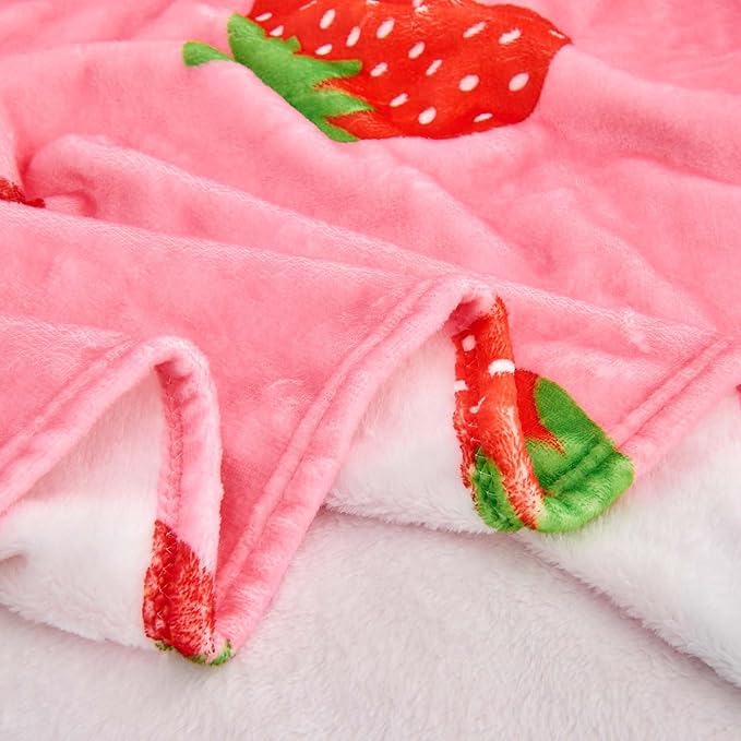 Wajade Kids Pink Strawberry Throw Blanket for Girls Teens Women Soft Fuzzy Flannel Bed Blanket for Kids Adults Plush Christmas Birthday Gifts 50”x60”