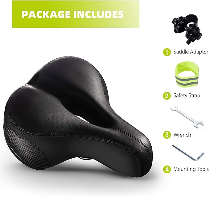 Bike Seat, Most Comfortable Bicycle Seat Dual Shock Absorbing Memory Foam Waterproof Bicycle Saddle Bike Seat Replacement with Refective Tape