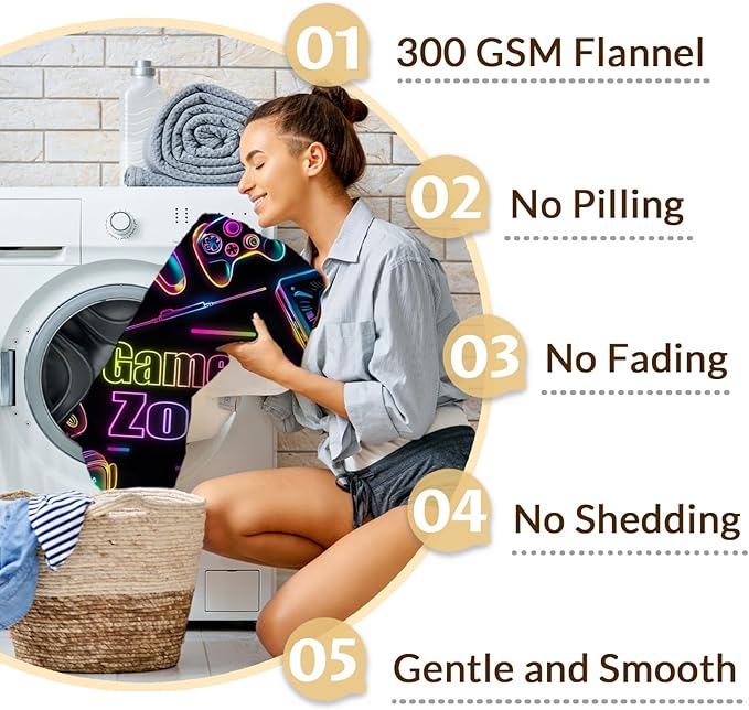 Gaming Blanket - 40x30 Inches Small Gamer Blanket for Boys, Girls - Soft Warm Cozy Flannel Game Themed Stuff for Chairs, Office, Sofa - Black Cool Fuzzy Gifts for Gamer Lovers