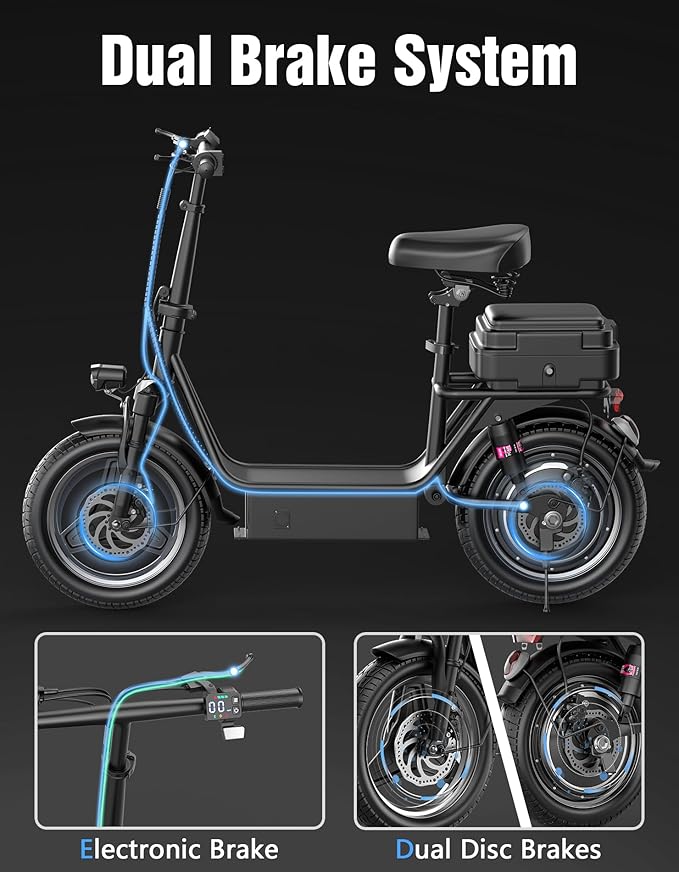 Electric Scooter Adults, 1000W Peak Motor, 40 Miles Range Scooter with Seat, 30MPH Top Speed, Foldable Escooter with Large Middle Basket for Pets and Cargo, Dual Suspension for Commuting