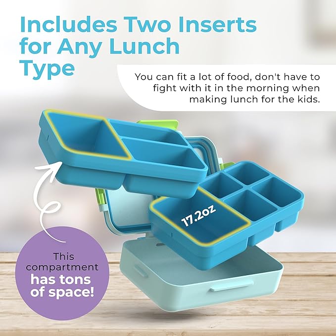 ovve® Ultimate Kids Bento Box & Cutlery Set - Leakproof Lunch Box for Kids with Interchangeable Inserts, BPA-Free, Dishwasher & Microwave Safe - Lunch Containers for School & Preschool (Blue)