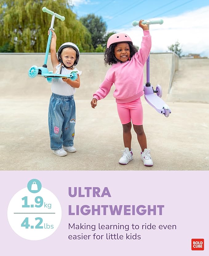 Teeny | 3 Wheel Mint Scooter for Kids & Toddlers Ages 3-6 Years | Flashing Wheels | Height Adjustable 53 to 70 cm | My First Scooter