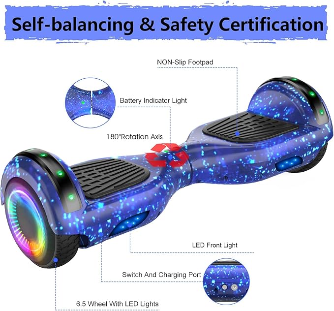 LIEAGLE Scooter With Seat Attachment, 6.5" Scooters Go Kart Combo With Colorful LED Lights & Bluetooth, For Kids Boys Girls Adults All Ages(Star Blue with Kart)