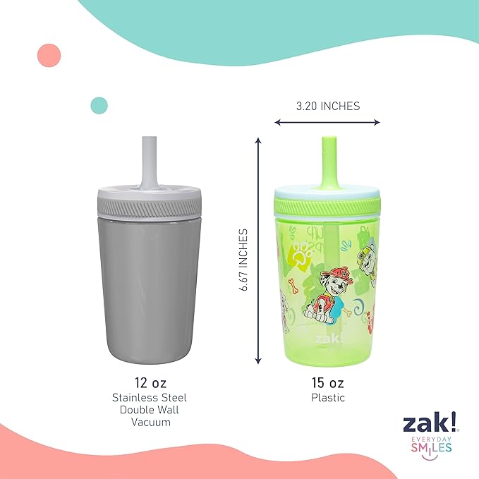 Zak Designs PAW Patrol Kelso Toddler Cups For Travel or At Home, 15oz 2-Pack Durable Plastic Sippy Cups With Leak-Proof Design is Perfect For Kids (Chase, Marshall, Rubble, & More)