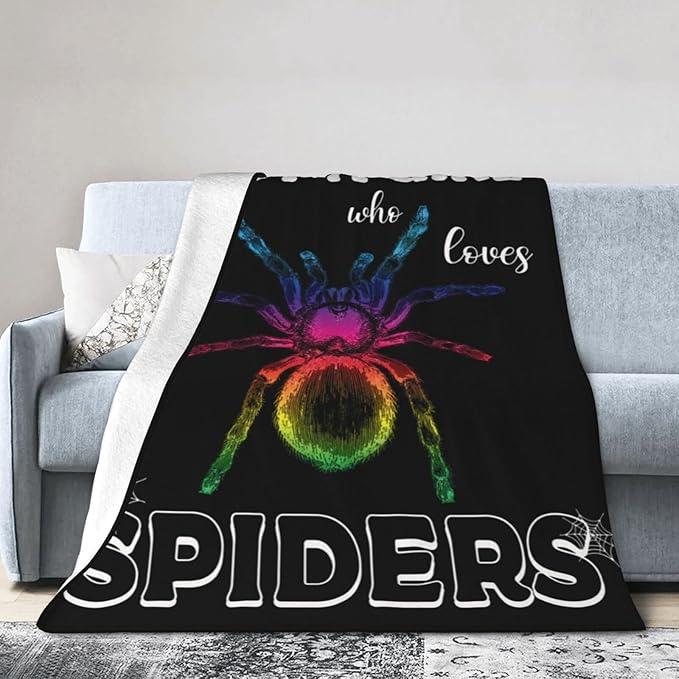Spider Blanket for Girls Women Men Boys Flannel Fleece Just A Girl Who Lovers Throw Blanket Cozy Plush Ultra Soft Fuzzy Party Blankets for Bed Couch Sofa 80"X60"