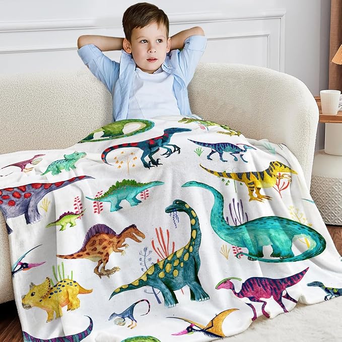 Wajade Dinosaur Blanket for Boys, Soft Fleece Kids Blanket for Couch Sofa Bedroom, Toddler Cute Dinosaur Throw Blanket Gifts for Birthday Christmars Easter Halloween, 50"x60"