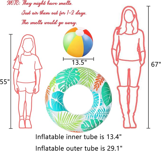 90shine 7PCS Luau Pool Floats: Hawaiian Swimming Rings with 13.5" Beach Balls - Inflatable Tubes Floaties Toys for Kids Adults