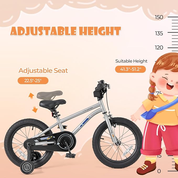 BABY JOY Outer Space Kids Bike, 14 16 18 Inch Sport Bicycle for 3-8 Years Old w/Adjustable Saddle, Training Wheels, Widened Tyre, Handbrake & Coaster Brake, 95% Pre-Assembled Girls Boys Bike