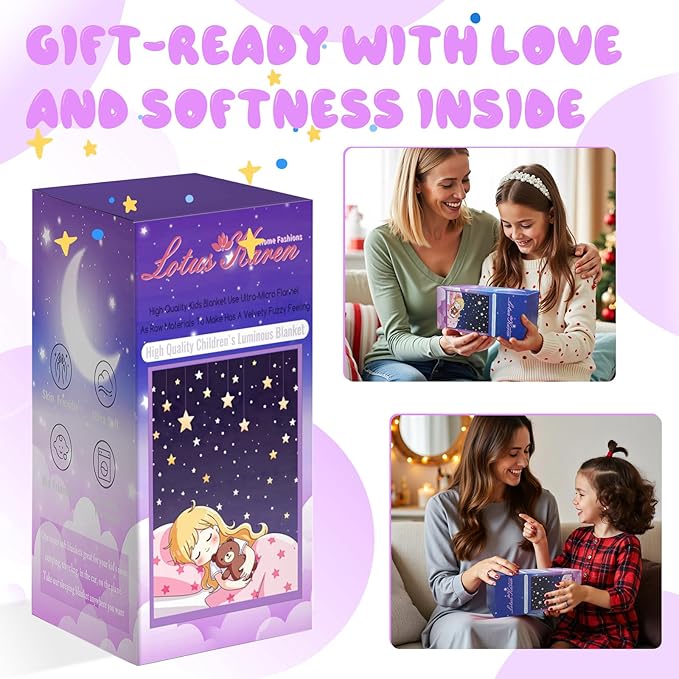 Lotus Karen Unicorn Glow in The Dark Blanket Unicorn Toys Girl Gifts for 1 2 3 4 5 6 7 8 9 10 11 12 Year Old Kids Blanket with Stars Cloud Crown Bow Birthday Halloween Room Decor（Rainbow 50"×60"