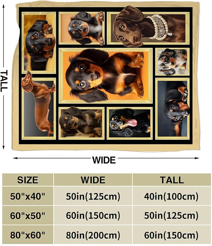 Dachshund Blanket Fleece Soft Warm Plush Cute Wiener Dog Animal Throw Blanket Lightweight Plush Fuzzy Cozy Sausage Dog Blankets for Lover Kids Adult Suitable for Couch Sofa Bed 50"X40"