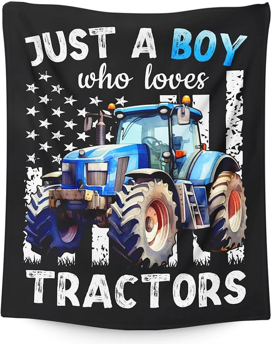 Tractor Blanket for Boys, Cute Farm Trucks Throw Blanket Gifts for Kids Teens Truck Lovers, 40x50 Inches Black Soft Flannel Car Blankets for Couch Sofa,Tractor Decor for Bedroom
