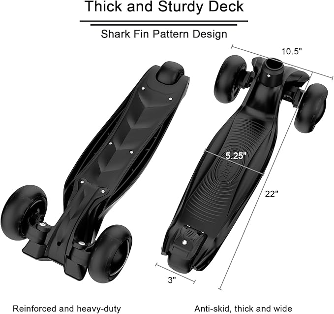 Allek Kick Scooter B03, Lean 'N Glide 3-Wheeled Push Scooter with Extra Wide PU Light-Up Wheels, Any Height Adjustable Handlebar and Strong Thick Deck for Children from 3-12yrs (Black)