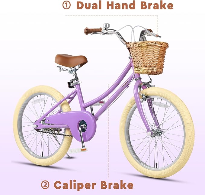 Petimini Girls Bike with Basket for 2-12 Years Old Kids, 12 14 16 18 20 Inch Bicycle with Bell Training Wheels Basket, Multiple Colors
