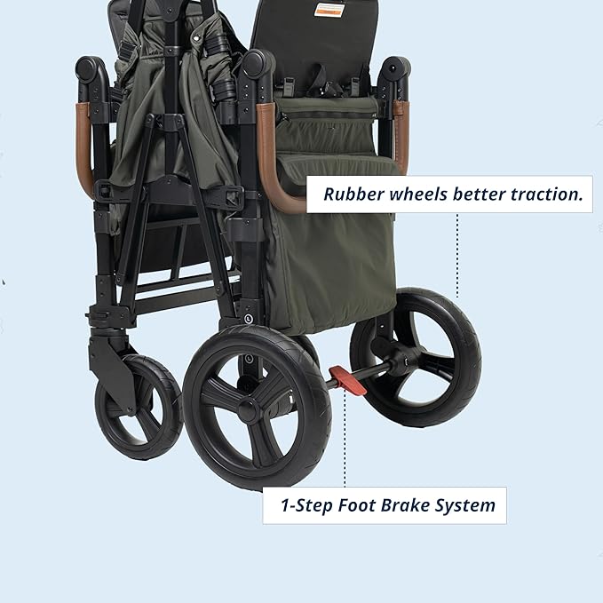 Keenz XC EVO - Luxury Comfort Stroller Wagon | Foldable 2 Passenger with Adjustable Canopy | Green