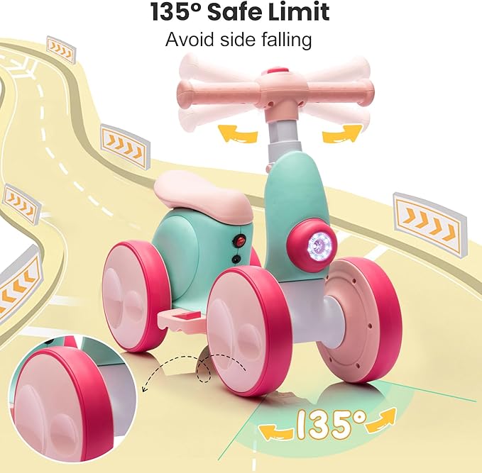 Electric Baby Balance Bike with Bubble Machine for 1 Year Old Boys Girls 4 in 1 Toddler Balance Bike 12-48 Month Kids Bubble Bike Ride Toys First Birthday Gift with Powered Motor,Music,LED Lights