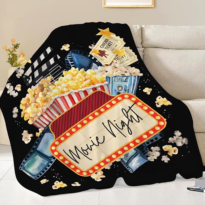 Movie Blanket Popcorn Gifts for Girls Boys Movie Theater Throw Blankets Cozy Plush Fleece Decor Flannel Fuzzy for Women Men 60"X50"