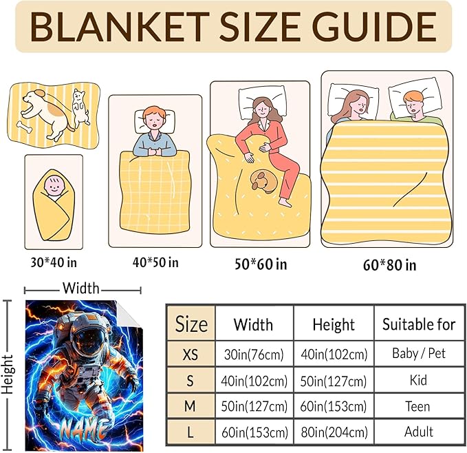 Personalized Astronaut Blanket for Boys Son, Throw Blankets with Custom Name for Kids Adults Astronaut Lovers 50x60 Inches Lightweight Soft Comfy Throw for Sofa Couch Bed Trip