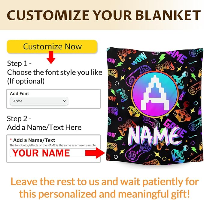 Gaming Blankets for Kids Boys Personalized Gamer Gifts for Son Grandson - Soft Lightweight Custom Monogram Stuff Throws for Sofa Bed Living Room Home Decor All Seasons (4 Sizes)