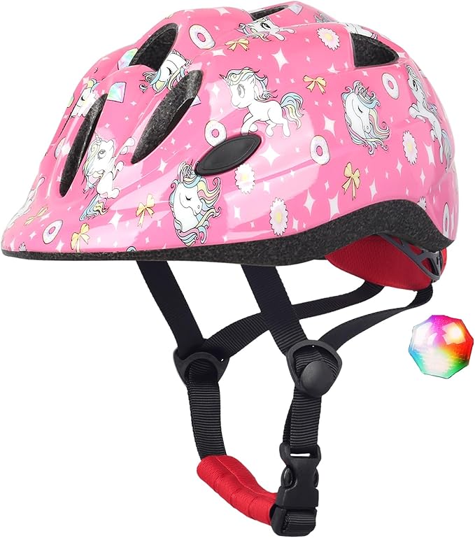 Kids Toddler Bike Helmet, Adjustable Boys Girl Helmets from Baby to Children(Age 1-8), Multi Sports for Bicycle Skate Scooter with LED Light
