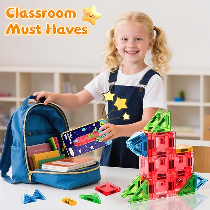 Magnetic Tiles Magnetic Blocks Building Toy: Portable Mini Magnetic Tiles Travel Set 32 Pieces Montessori Toys Birthday Gift for Kids Girls and Boys Ages 3-12 Years Old Preschool Classroom Must Haves