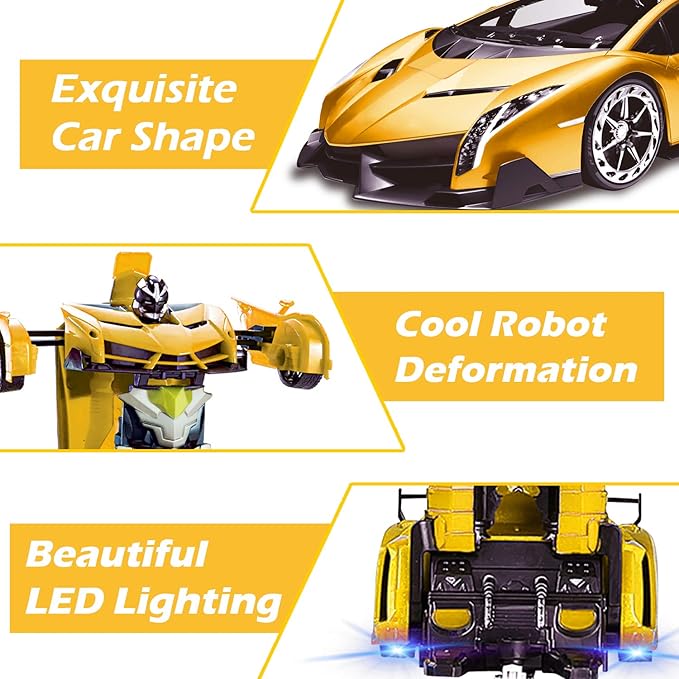 Remote Control Car - Transform Robot Toys for Boys Teens, Rechargeable RC Cars with Lights, 2.4Ghz RC Car 1:18 Rechargeable 360° Rotating Race Transform Car Birthday Gifts Party Favors for Kids