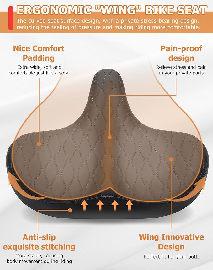 Wide Bicycle Seats for Comfort Men & Women, Oversized & Extra Soft Padded Bike Seat Cushion, Comfortable Large Bike Saddle for Ebike, Mountain Bike, Beach Cruiser, Stationary Exercise Bike