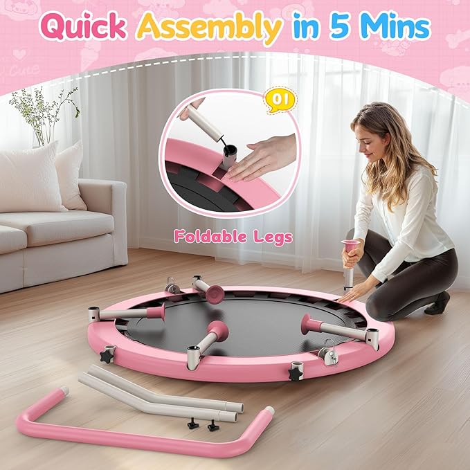 BCAN 36'' Toddler Trampoline, ASTM Certified-Foldable Mini Trampolines for Kids Ages 1-6, Adjustable Handle, Safety Pad & Foldable Legs, Baby Trampoline Indoor/Garden, Gift for Boy and Girl