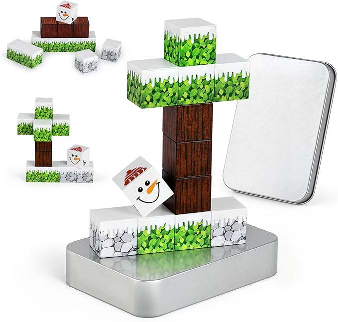 3 otters 12PCS Magnetic Building Blocks, STEM Toys Travel Magnetic Tiles for Kids with Storage Box for Boys Girls Birthday Christmas Party Gift (Winter)