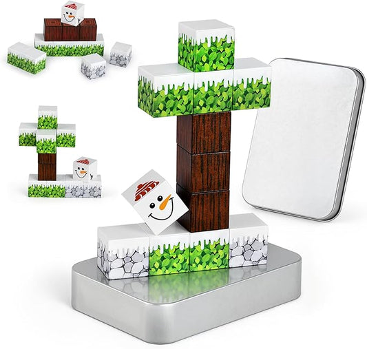 3 otters 12PCS Magnetic Building Blocks, STEM Toys Travel Magnetic Tiles for Kids with Storage Box for Boys Girls Birthday Christmas Party Gift (Winter)