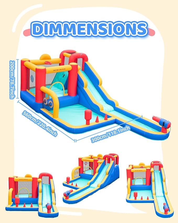 Doctor Dolphin Inflatable Bounce House with Air Blower, Bouncy Castle for Toddlers, Kids Jumping and Slide Castle for Indoor & Outdoor