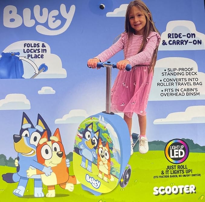 Fast Forward Kid’s Licensed 18" Ride-On Suitcase Scooter - Lightweight Carry-On Foldable Scooter Luggage