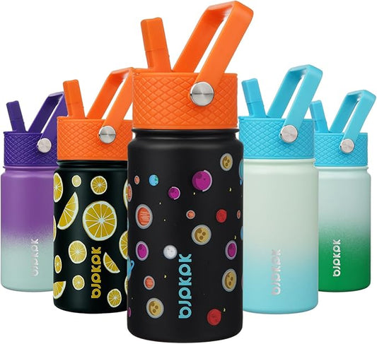 BJPKPK Insulated Water Bottle with Straw Lid, 15 oz Stainless Steel Metal Water Bottles, Reusable Leak Proof BPA Free Thermo, Flask, Cups - Planets