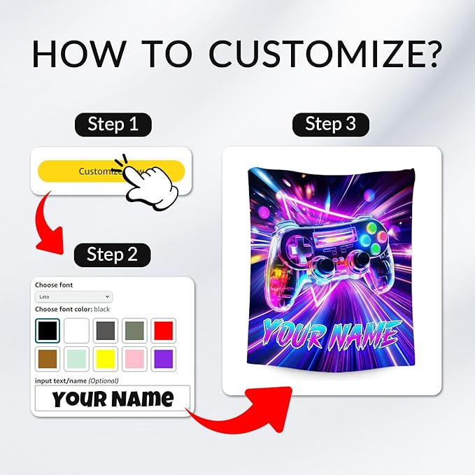 Gaming Blanket for Boys - Personalized Gamer Gifts for Kids, 30"x40" Video Game Throw for Teen Child - Custom Boys Bedroom Decor with Name