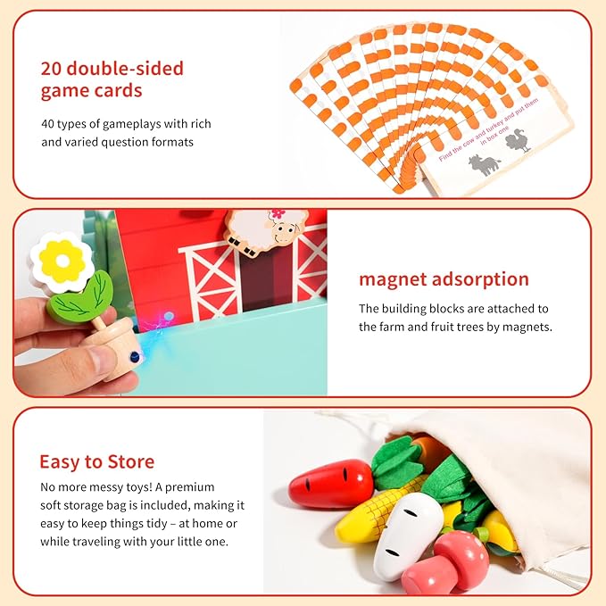 Montessori Toys for 2 3 4 5 Year Old Boys & Girls, Wooden Farm Sensory Toddler Toy,Preschool Learning Educational Activities Toys Fine Motor Skills Development, Ideal Birthday Gift Kids