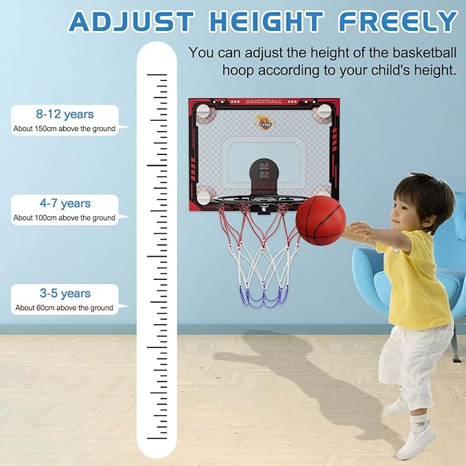 CYFIE Suction Cup Basketball Hoop, Indoor Mini Basketball Hoop with Sturdy Backboard/Electronic Scoreboard, Sound, 3 Balls, Basketball Toys Gifts Ideas for Kids Teens Girls Boys Gifts
