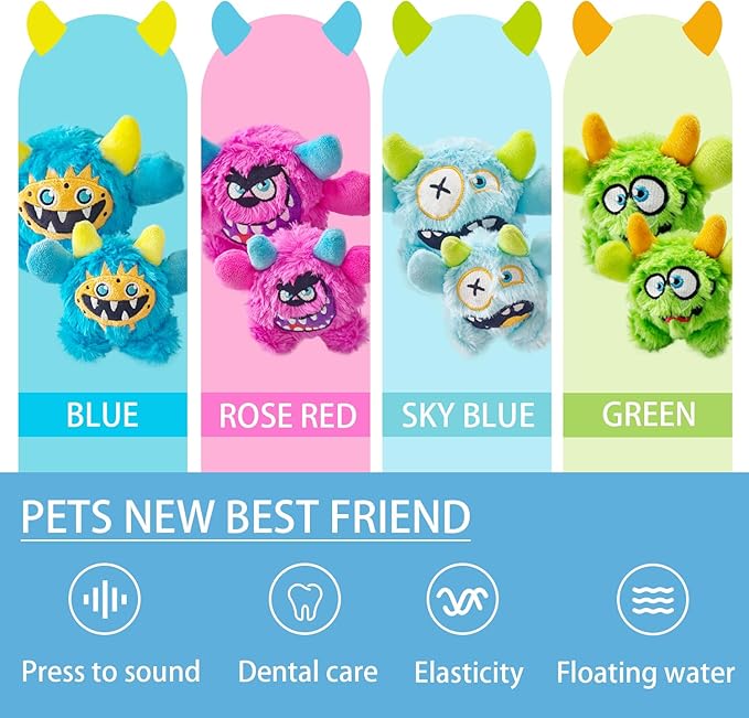 Squeaky Plush Pet Toy Ball, Dental Care, Skin-Friendly and Soft and Relieve Stress, Little Monster Plush Ball Toy Suitable for All Breeds (Sky Blue,Small)