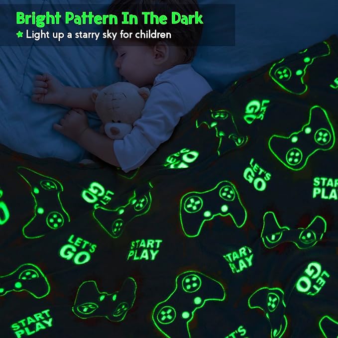 Jekeno Gaming Gamer Gifts Toys for Kids Boys Glow in The Dark Blanket Video Game Controller Gamepad Throw for Teen Girls Toddlers Teenage Son Boyfriend Adults Birthday 50"x60"