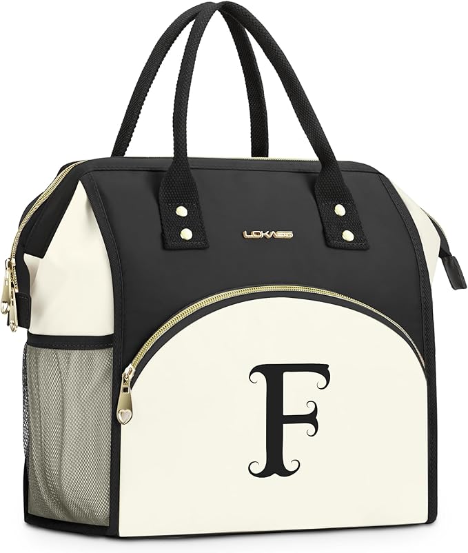 Personalized Lunch Box for Women, Initial Reusable Insulated Lunch Bag, Wide-Open Adult Lunchbox Cooler Lunchbag, Leakproof Lunch Tote for Picnic Work Outdoors, Christmas Gift for Women, F