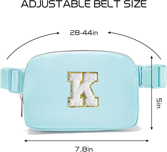 Gitus Birthday Gifts for 8 9 10 11 12 13 Year Old Girls Personalized Fanny Pack Crossbody Bags with Initial Letter Patch Belt Bag for Teen Girls Cute Trendy Stuff Travel Essentials (Icingblue-K)