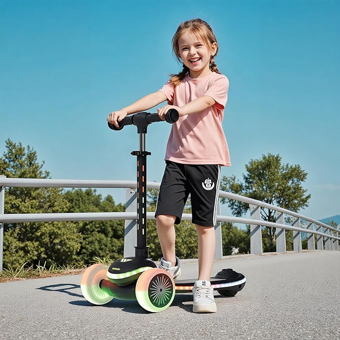 Winhope Kids Kick Scooter, 3 Wheel Scooter for Boy and Girl, LED Lighted Wheels and Widen Deck, Outdoor Ride-On Toys for Kids Aged 3-8