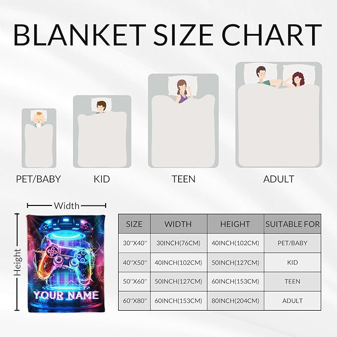Custom Gamer Gifts for Boys, Men - Soft Comfort Colorful Gaming Throw Blanket - 60" x 80" Inches Twin Size for Living Room - Aesthetic Video Game Gifts