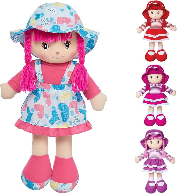 LOVE & HUG 24" Huggable Soft Doll with Blue & Pink Dress and Soft Yarn Hair