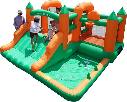Doctor Dolphin Toddler Bounce House Ball Pit Inflatable Slide Bouncer Jump Bouncy House with Blower for Kids 3-8